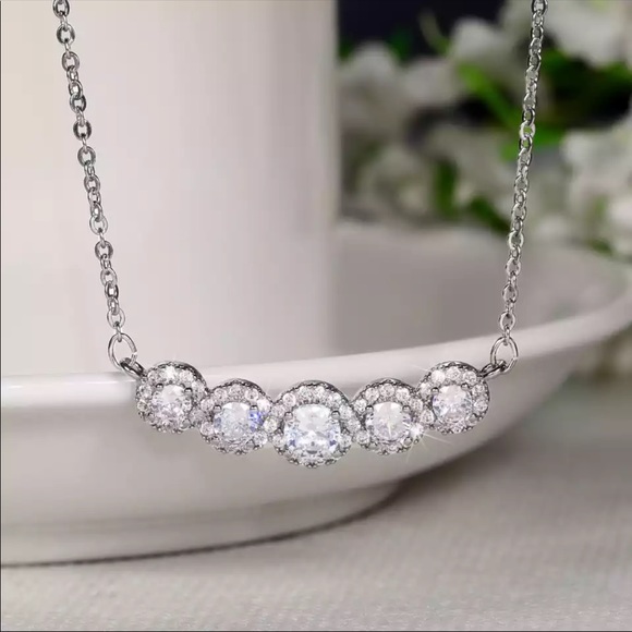 New Women’s 925 Silver Anniversary Gift Diamond Necklace - Picture 4 of 5
